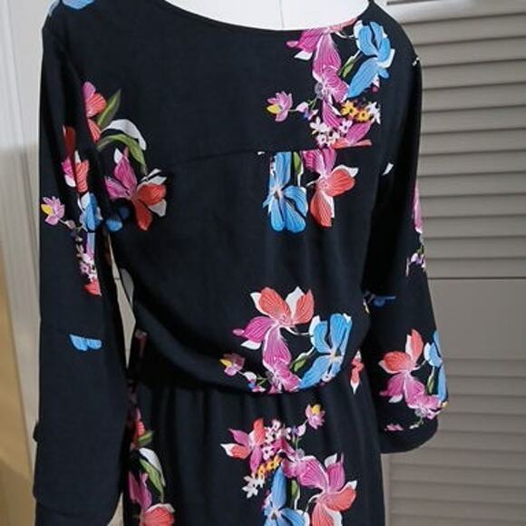 A New Day Black floral fit & flare dress with bell sleeves sz Small polyester - Picture 10 of 16